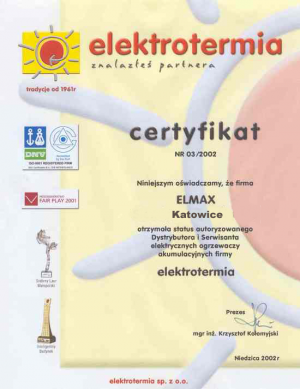 Certyfikat elektrotermia